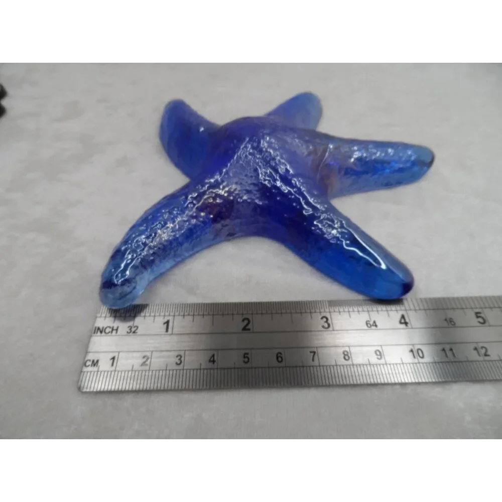 Iridescent Blue Glass Starfish with Small Blue Glass Starfish Set of 2 Coastal - Picture 6 of 7